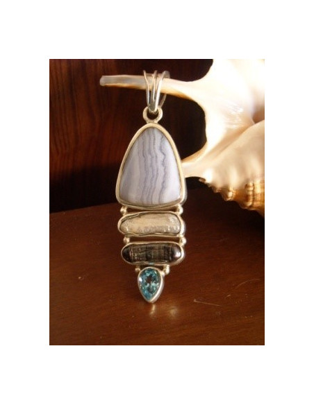 Colgante de plata y BLUE LACE AGATE, PEARL TOPAZ