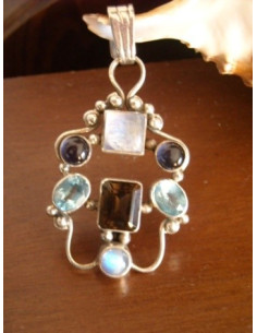 Colgante de plata y MOONSTONE, LOLITE Y TOPACIO FILIGRANA PLATA