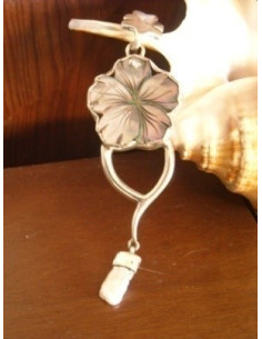 Colgante de plata y FLOR DE NACAR GRISACEA, PERLA Y PLATA