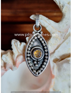Colgante de plata y PLATA FORMA LAGRIMA Y CITRINE REDONDA: ENVEJECIDO:MUY TRABAJADO