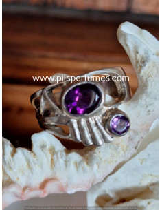 Anillo de plata PLATA Y AMATISTA OVALADA CON PLATA MUY TRABAJADA:TALLA 8