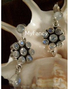 PENDIENTES MOONSTONE y PLATA en rosetón y lágrima